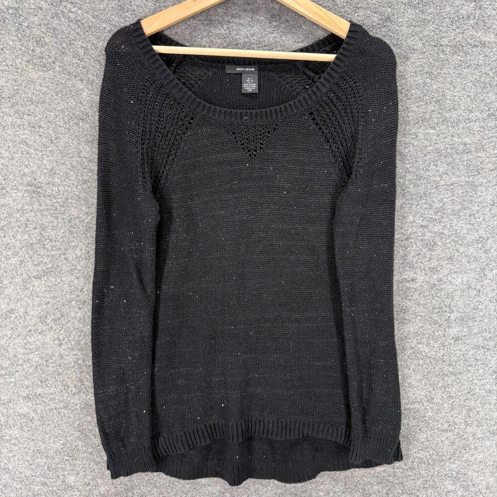 DKNY Sweater Pullover Women S Small Black Knit Long Sleeve Round Neck Cotton